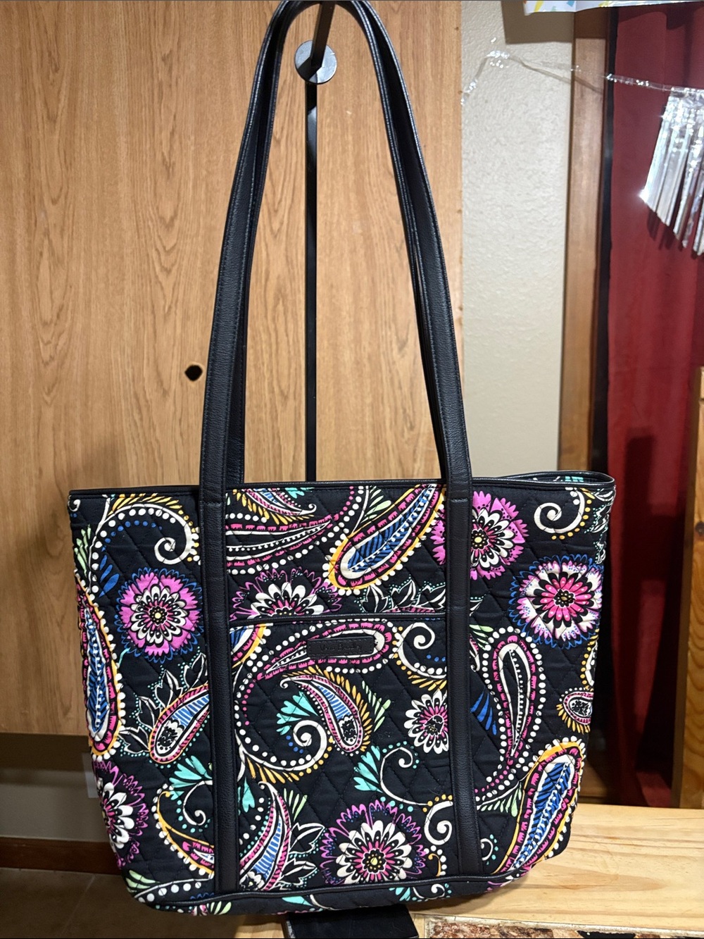Vera Bradley Black Paisley Floral Quilted Tote with Multicolor Accents